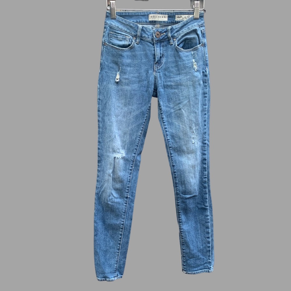 PacSun medium wash distressed low rise skinny jeans